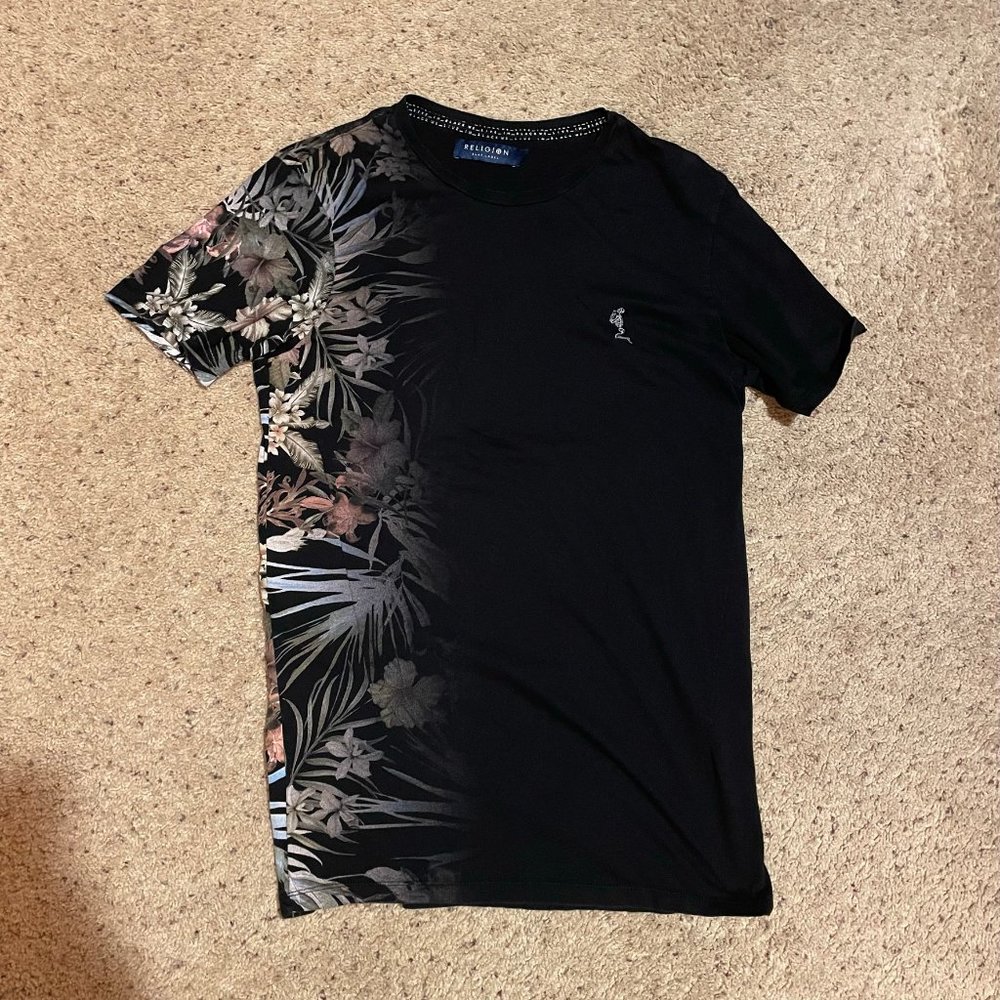 Religion Floral-Print/Black T-Shirt